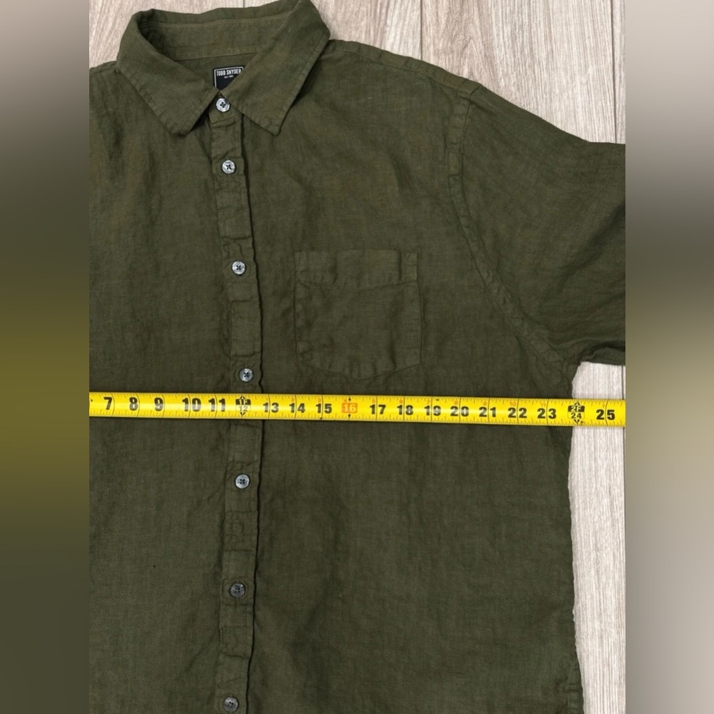 Todd Snyder Olive Button-Down Linen Shirt - Picture 4 of 6